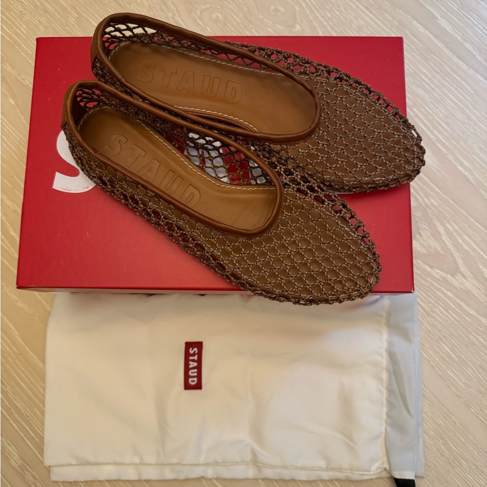 STAUD Alba Ballet Flats, Tan/Brown, Size 38.